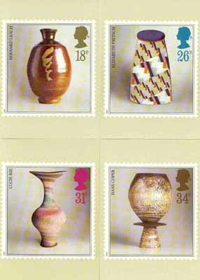 Great Britain 1987 Studio Pottery set of 4 PHQ cards unused and pristine, stamps on pottery, stamps on ceramics
