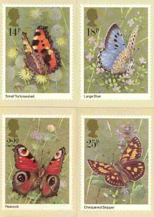 Great Britain 1981 Butterflies set of 4 PHQ cards unused and pristine, stamps on butterflies