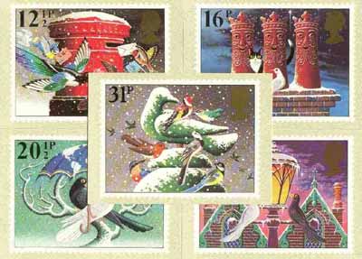 Great Britain 1983 Christmas set of 5 PHQ cards unused and pristine, stamps on , stamps on  stamps on christmas, stamps on postbox, stamps on birds