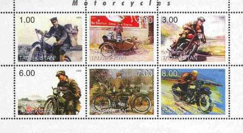 Tadjikistan 1999 Motorcycles sheetlet containing complete set of 6 values unmounted mint, stamps on , stamps on  stamps on motorbikes