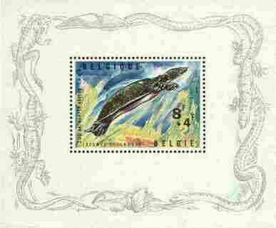 Belgium 1965 Soft Shelled Turtle perf m/sheet, SG MS 1947, Mi BL 33, stamps on , stamps on  stamps on animals, stamps on reptiles, stamps on turtles