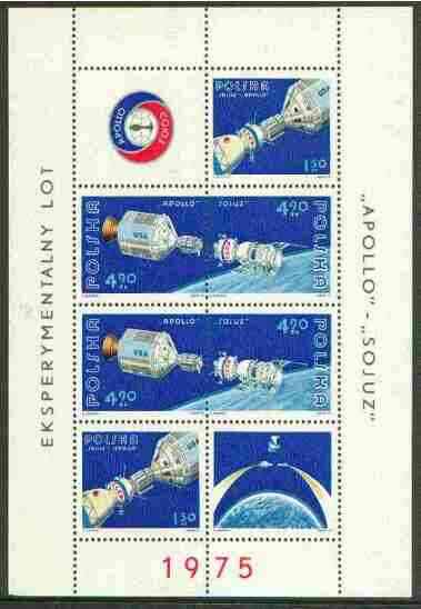 Poland 1975 Apollo-Soyuz Space Link perf m/sheet unmounted mint, SG MS 2376, Mi BL 62, stamps on , stamps on  stamps on space