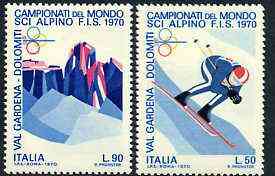 Italy 1970 World Skiing Championships set of 2 unmounted mint, SG 1251-52*, stamps on sport, stamps on skiing, stamps on mountains