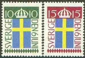 Sweden 1955 National Flag Day set of 2 unmounted mint, SG 364-65*, stamps on flags