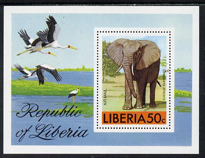 Liberia 1976 Animals m/sheet (Elephant & Storks) unmounted mint SG MS 1296, stamps on animals  birds    elephant