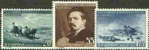 Rumania 1957 Death Anniversary of Nicolae Grigorescu (painter) set of 3 unmounted mint SG 2521-23*, stamps on , stamps on  stamps on arts, stamps on  stamps on oxen, stamps on  stamps on bovine