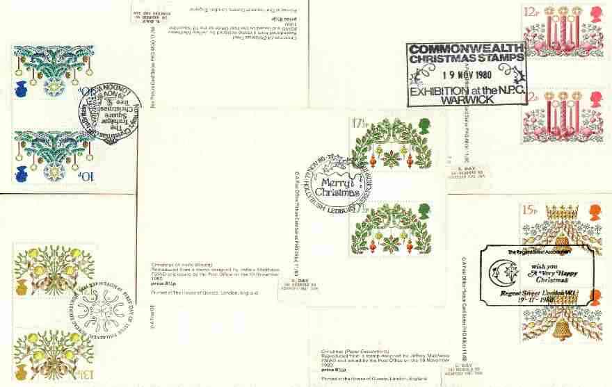 Great Britain 1980 Christmas set of 5 PHQ cards with appropriate gutter pairs each very fine used with first day cancels, stamps on , stamps on  stamps on christmas, stamps on candles