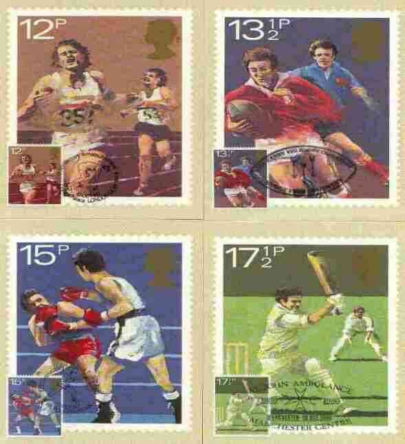 Great Britain 1980 Sport Centenaries set of 4 PHQ cards with appropriate stamps each very fine used with first day cancels, stamps on , stamps on  stamps on sport, stamps on running, stamps on rugby, stamps on boxing, stamps on cricket