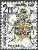 France 1982 Postage Due 2f Beetle with printed cross-hatching applied by the printers to denote rejection, rarely seen thus, as SG D2499*, stamps on beetles, stamps on insects