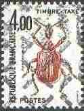 France 1982 Postage Due 4f Beetle with printed cross-hatching applied by the printers to denote rejection, rarely seen thus, as SG D2501*, stamps on beetles, stamps on insects
