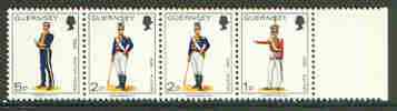 Booklet - Guernsey 1974-78 Militia Uniforms 10p booklet strip of 4 (1p, 2p x 2 & 5p) unmounted mint SG 99b