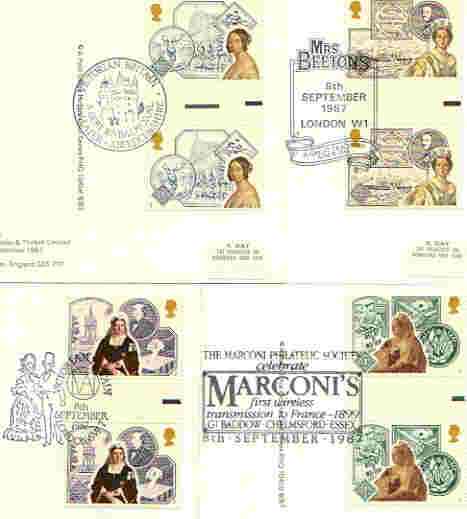Great Britain 1987 Queen Victoria's Accession 150th Anniversary set of 4 PHQ cards with appropriate gutter pairs each very fine used with first day cancels, stamps on royalty, stamps on history, stamps on elections, stamps on newspapers, stamps on ships, stamps on cable, stamps on slania