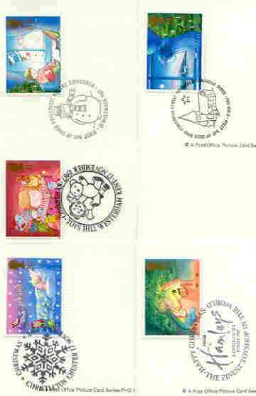 Great Britain 1987 Christmas set of 5 PHQ cards with appropriate stamps each very fine used with first day cancels, stamps on , stamps on  stamps on christmas, stamps on children, stamps on music, stamps on teddy bear, stamps on candles, stamps on  stamps on santa