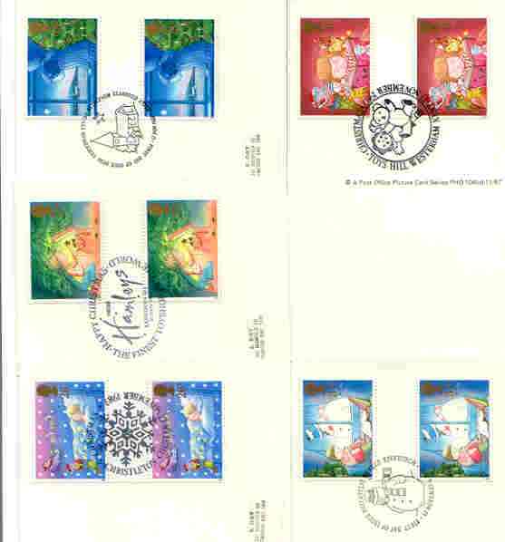 Great Britain 1987 Christmas set of 5 PHQ cards with appropriate gutter pairs each very fine used with first day cancels, stamps on , stamps on  stamps on christmas, stamps on children, stamps on music, stamps on teddy bear, stamps on candles, stamps on  stamps on santa