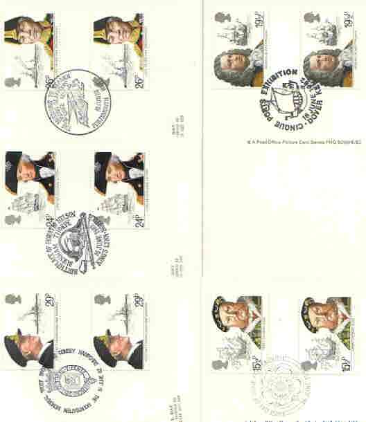 Great Britain 1982 Maritime Heritage set of 5 PHQ cards with appropriate stamps each very fine used with first day cancels, stamps on , stamps on  stamps on ships, stamps on explorers, stamps on nelson, stamps on blake, stamps on  stamps on slania