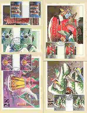 Great Britain 1983 Christmas set of 4 PHQ cards with appropriate gutter pairs each very fine used with first day cancels, stamps on christmas, stamps on postbox, stamps on birds