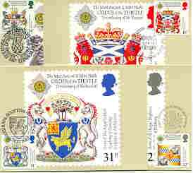 Great Britain 1987 Revival of the Order of the Thistle set of 4 PHQ cards with appropriate stamps each very fine used with first day cancels, stamps on , stamps on  stamps on arms, stamps on  stamps on heraldry