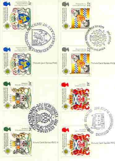 Great Britain 1987 Revival of the Order of the Thistle set of 4 PHQ cards with appropriate gutter pairs each very fine used with first day cancels, stamps on , stamps on  stamps on arms, stamps on  stamps on heraldry