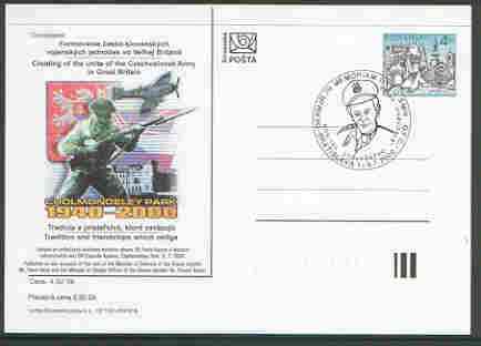 Slovakia 2000 4k postal stationery card for Anniversary of Czech Army in Great Britain with illustrated cancel portraying S/Ldr Otto Smik DFC, stamps on , stamps on  stamps on militaria, stamps on aviation, stamps on spitfire