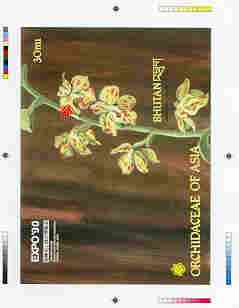 Bhutan 1990 Orchids - Intermediate stage computer-generated essay #1 (as submitted for approval) for 30nu m/sheet (Vandopsis parishi) 180 x 135 mm very similar to issued ..., stamps on orchids, stamps on flowers