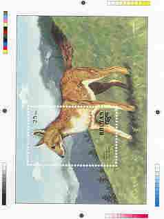 Bhutan 1990 Endangered Wildlife - Intermediate stage computer-generated essay #1 (as submitted for approval) for 25nu m/sheet (Asiatic Wild Dog) 190 x 135 mm very similar..., stamps on animals, stamps on dogs