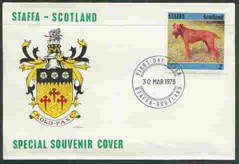 Staffa 1978 Irish Setter 2p from perf Dog set of 8, on cover with first day cancel, stamps on animals, stamps on dogs, stamps on irish setter  