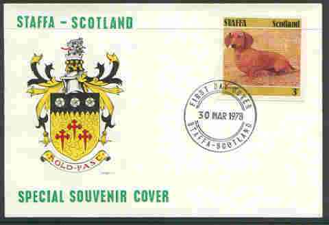 Staffa 1978 Dachshund 3p from imperf Dog set of 8, on cover with first day cancel, stamps on , stamps on  stamps on animals, stamps on dogs, stamps on dachshund