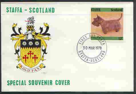 Staffa 1978 Scottish Terrier 12p from perf Dog set of 8, on cover with first day cancel, stamps on animals, stamps on dogs, stamps on scottish terrier, stamps on scots, stamps on scotland
