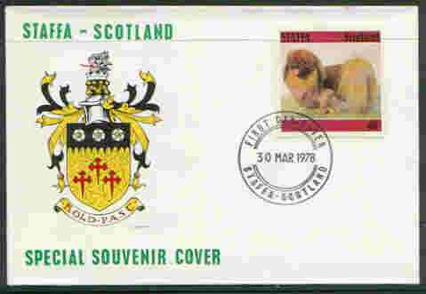 Staffa 1978 Pekingese 40p from imperf Dog set of 8, on cover with first day cancel, stamps on , stamps on  stamps on animals, stamps on dogs, stamps on pekingese