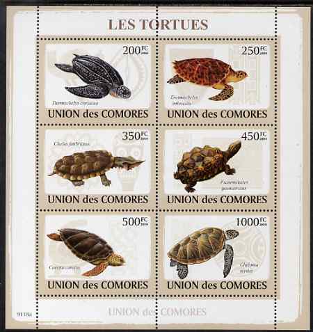 Comoro Islands 2009 Turtles perf sheetlet containing 6 values unmounted mint, stamps on , stamps on  stamps on animals, stamps on  stamps on turtles