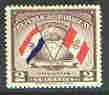 Paraguay 1945 President Morinigos Goodwill Visit 2g (Flags of Paraguay & Peru) unmounted mint SG 612*, stamps on flags, stamps on maps
