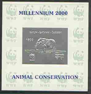 Batum 2000 WWF - Elephant imperf sheetlet on shiney card with design embossed in silver opt'd 'Millennium 2000, Animal Conservation' in blue, stamps on , stamps on  stamps on wwf, stamps on animals, stamps on elephant, stamps on millennium, stamps on  stamps on  wwf , stamps on  stamps on 