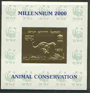 Batum 2000 WWF - Cheetah imperf sheetlet on shiney card with design embossed in gold opt'd 'Millennium 2000, Animal Conservation' in blue