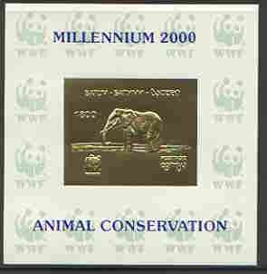 Batum 2000 WWF - Elephant imperf sheetlet on shiney card with design embossed in gold opt'd 'Millennium 2000, Animal Conservation' in blue, stamps on wwf, stamps on animals, stamps on elephant, stamps on millennium, stamps on  wwf , stamps on 