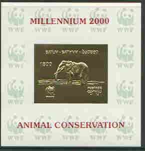 Batum 2000 WWF - Elephant imperf sheetlet on shiney card with design embossed in gold opt'd 'Millennium 2000, Animal Conservation' in red, stamps on , stamps on  stamps on wwf, stamps on animals, stamps on elephant, stamps on millennium, stamps on  stamps on  wwf , stamps on  stamps on 