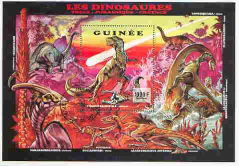 Guinea - Conakry 1999 Dinosaurs perf m/sheet (1000f) fine cto used, stamps on dinosaurs, stamps on comet