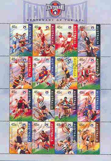 Australia 1996 Australian Football League sheetlet of 16 very fine cds used, SG 1590a, stamps on football, stamps on sport