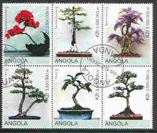 Angola 2000 Bonsai Miniature Trees set of 6 very fine cto used, stamps on , stamps on  stamps on trees