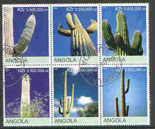 Angola 2000 Cacti set of 6 very fine cto used, stamps on cacti, stamps on flowers