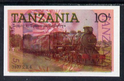 Tanzania 1985 Railways 10s (SG 431) IMPERF printed over 1986 Flowers 5s (SG 475) unusual unmounted mint, stamps on , stamps on  stamps on flowers  railways