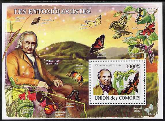Comoro Islands 2009 Entomologists & Butterflies perf s/sheet unmounted mint, Michel BL464, stamps on personalities, stamps on butterflies