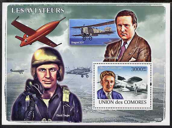 Comoro Islands 2009 Aviators & Aircraft perf s/sheet unmounted mint, Michel BL456, stamps on personalities, stamps on aviation, stamps on mermoz, stamps on yeager, stamps on 