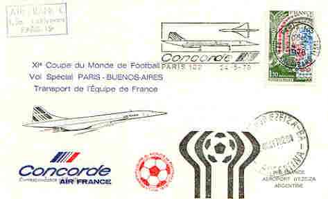 France 1978 Air France flight post card for World Cup Football (Paris to Buenos Aires) with illustrated Concorde cancel, stamps on , stamps on  stamps on aviation, stamps on concorde, stamps on football, stamps on  stamps on sport