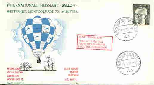 Germany - West 1972 International Hot Air Balloon Competition cover (illustrated) with G-AZIP 'Dante' cachet, stamps on , stamps on  stamps on aviation, stamps on balloons