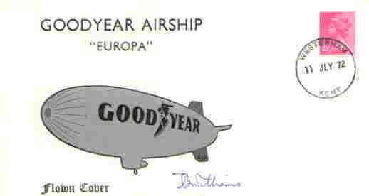 Great Britain 1972 Goodyear Airship 'Europa' flown cover (illustrated) signed by Capt T B Williams AFC (only 600 covers flown), stamps on , stamps on  stamps on aviation, stamps on airships, stamps on europa