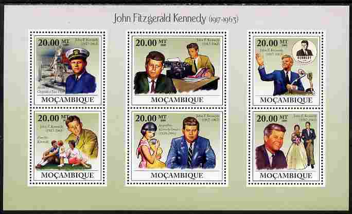 Mozambique 2009 John F Kennedy perf sheetlet containing 6 values unmounted mint, stamps on personalities, stamps on kennedy, stamps on usa presidents, stamps on americana, stamps on space