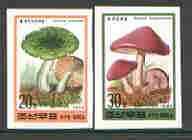 North Korea 1995 Fungi #01 imperf set of 2 values, unmounted mint, as SG N3496-97 (from limited printing), stamps on fungi