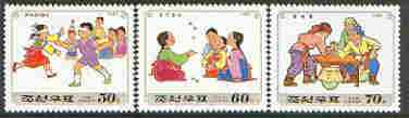 North Korea 1997 Children's Games (2nd series) perf set of 3 values (30, 60 & 70ch)*, stamps on , stamps on  stamps on children, stamps on games, stamps on wrestling, stamps on blind