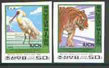 North Korea 1996 World Conservation Union imperf set of 2 (Tiger & Spoonbill) unmounted mint as SG N3630-31, stamps on animals, stamps on birds, stamps on spoonbill, stamps on tigers, stamps on cats