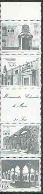 Mexico 1982 Colonial Architecture (3rd series) unmounted mint se-tenant strip of 4, stamps on , stamps on  stamps on architecture, stamps on buildings, stamps on churches